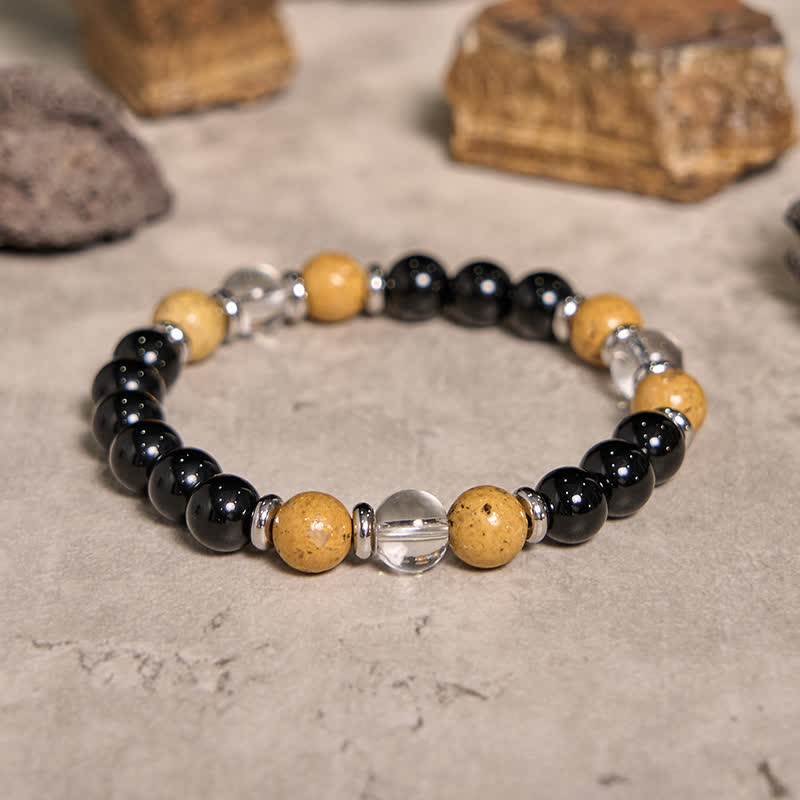 Bracciale Olivenorma Obsidian Clear Crystal Picture Jasper Beads