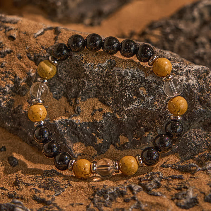 Bracciale Olivenorma Obsidian Clear Crystal Picture Jasper Beads