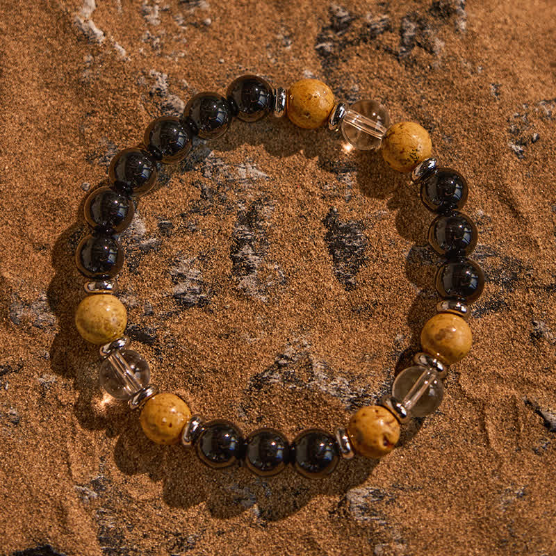 Bracciale Olivenorma Obsidian Clear Crystal Picture Jasper Beads