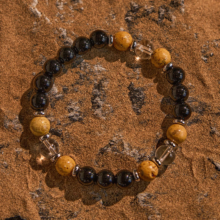 Bracciale Olivenorma Obsidian Clear Crystal Picture Jasper Beads