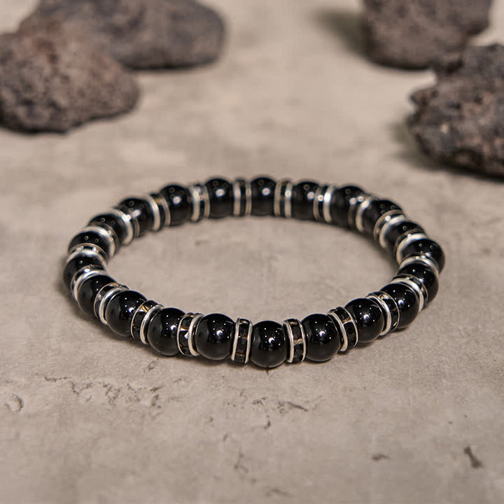 Bracciale Olivenorma con perline in ice nero naturale e zirconi bianchi 