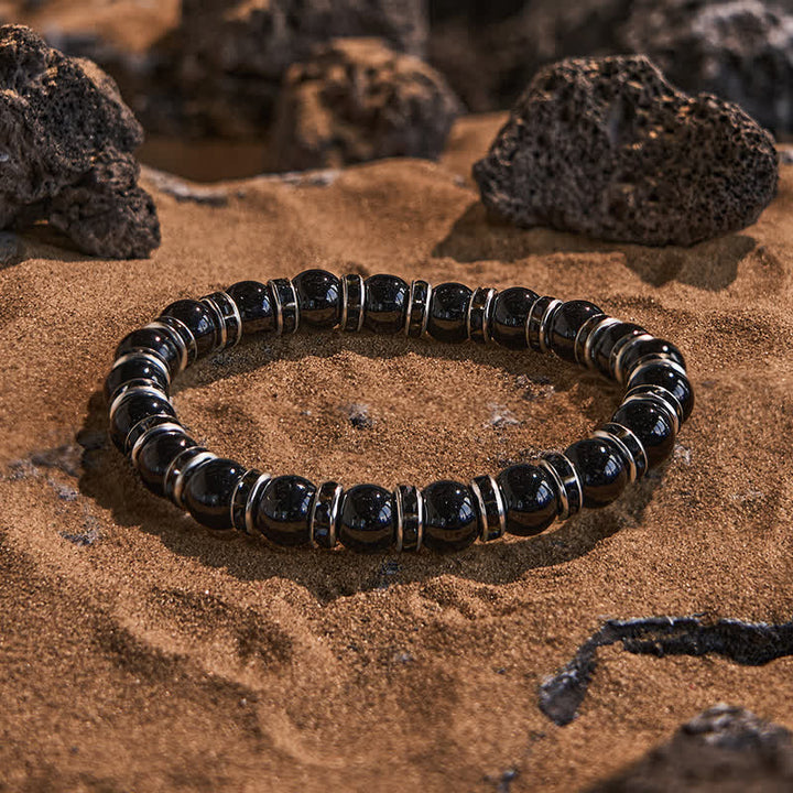 Bracciale Olivenorma con perline in ice nero naturale e zirconi bianchi 