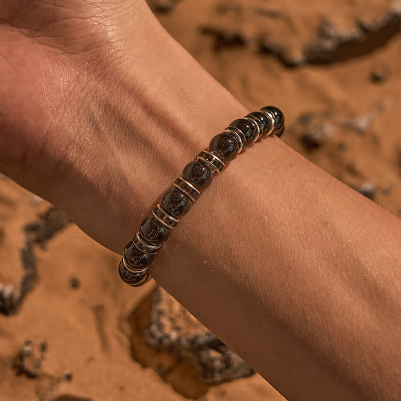 Bracciale Olivenorma con perline in ice nero naturale e zirconi bianchi 