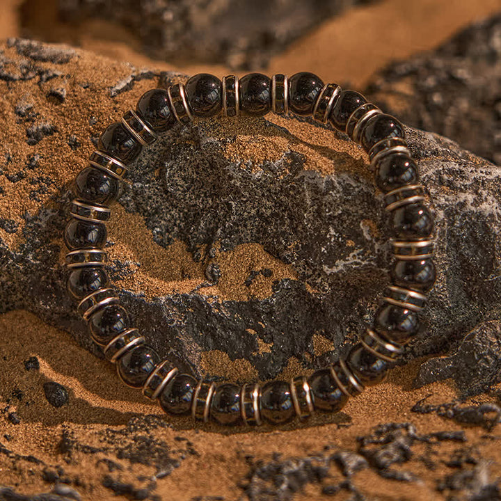 Bracciale Olivenorma con perline in ice nero naturale e zirconi bianchi 