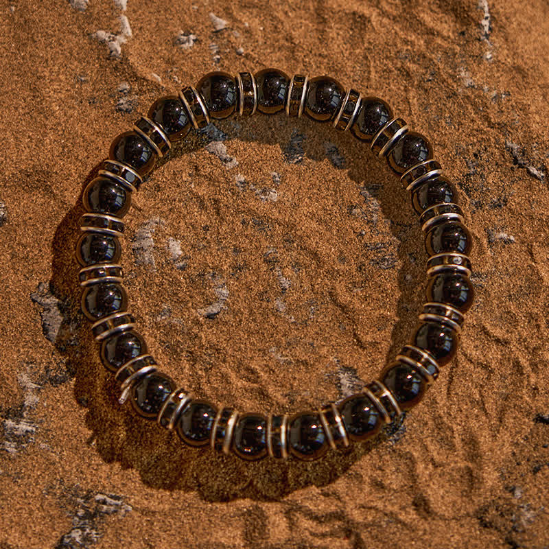Bracciale Olivenorma con perline in ice nero naturale e zirconi bianchi 