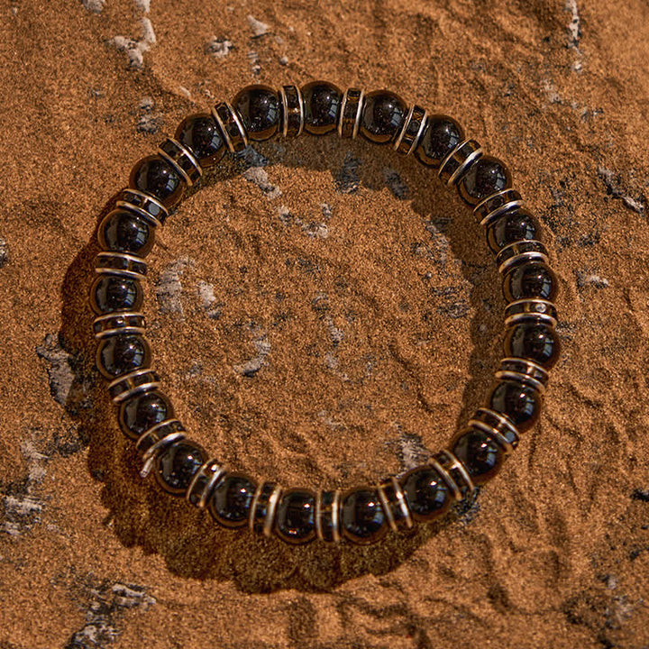 Bracciale Olivenorma con perline in ice nero naturale e zirconi bianchi 