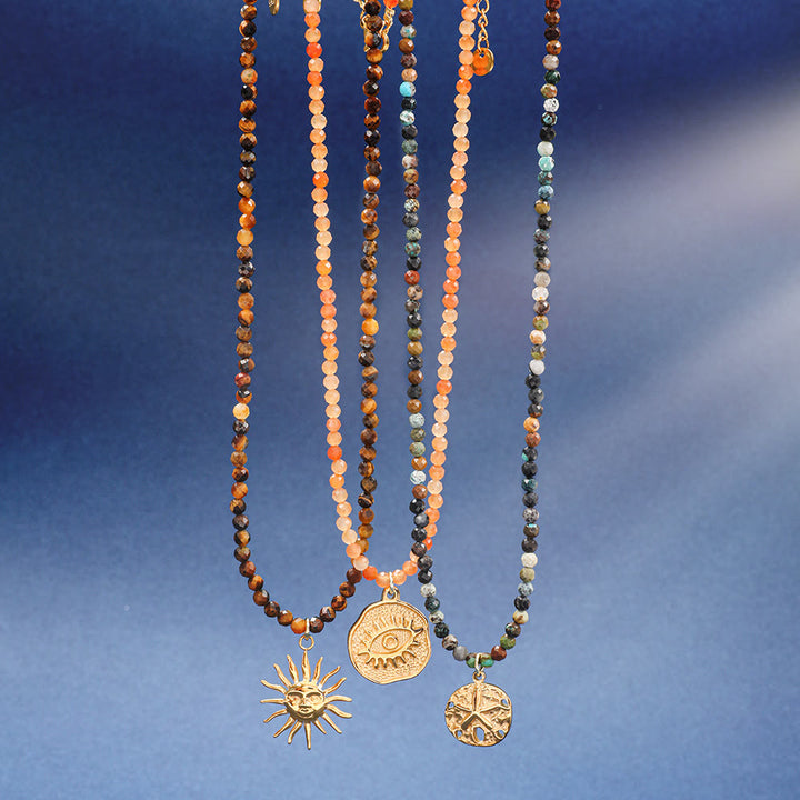 Collana di perline con pietre preziose Olivenorma Boho Sole Luna Stella