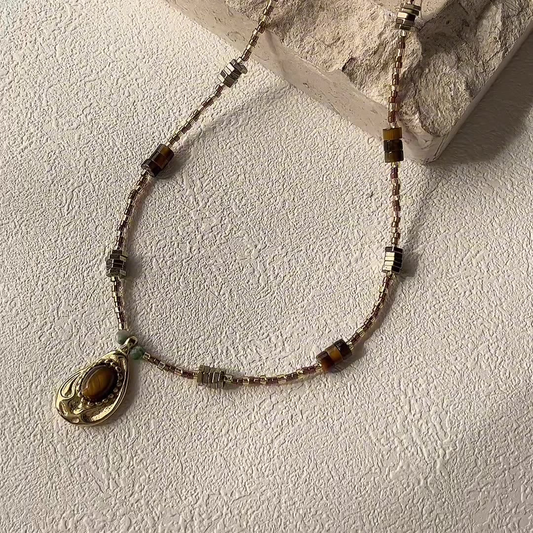 Collana con ciondolo in pietra naturale occhio di tigre Olivenorma