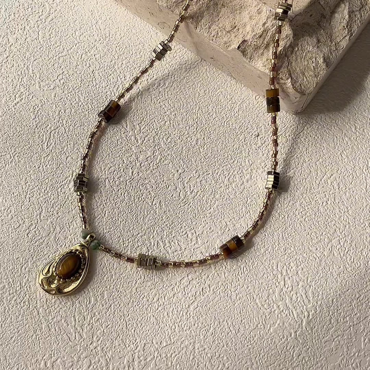 Collana con ciondolo in pietra naturale occhio di tigre Olivenorma