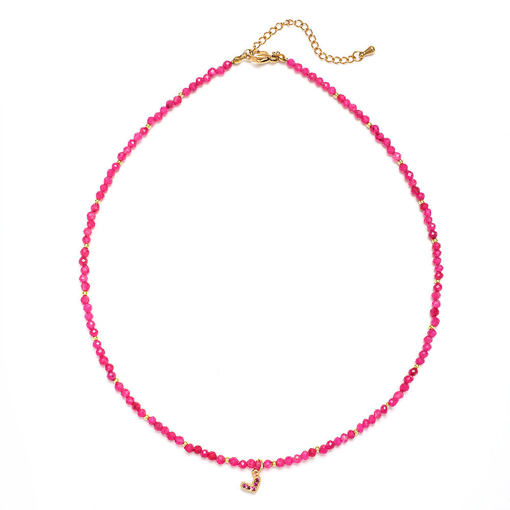 Collana con ciondolo a forma di cuore in pietra preziosa naturale rosa Olivenorma
