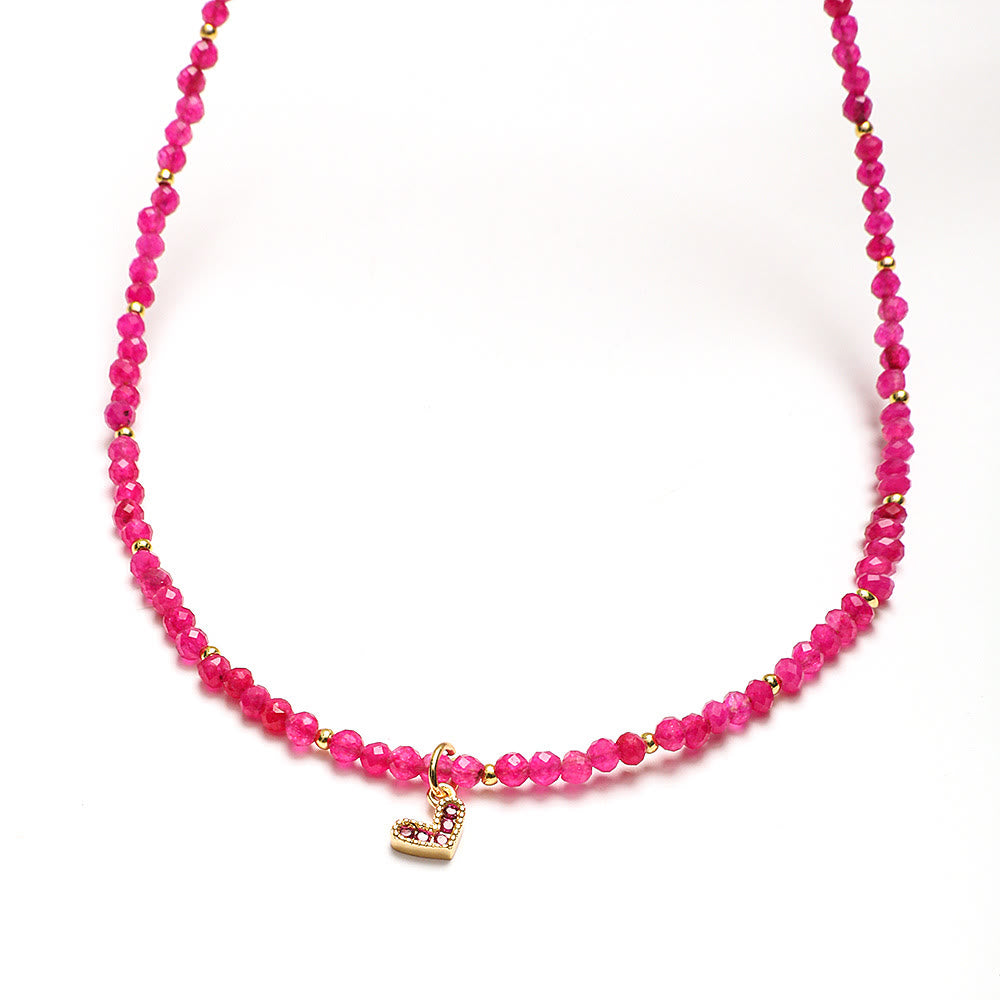 Collana con ciondolo a forma di cuore in pietra preziosa naturale rosa Olivenorma