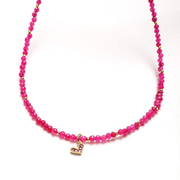 Collana con ciondolo a forma di cuore in pietra preziosa naturale rosa Olivenorma