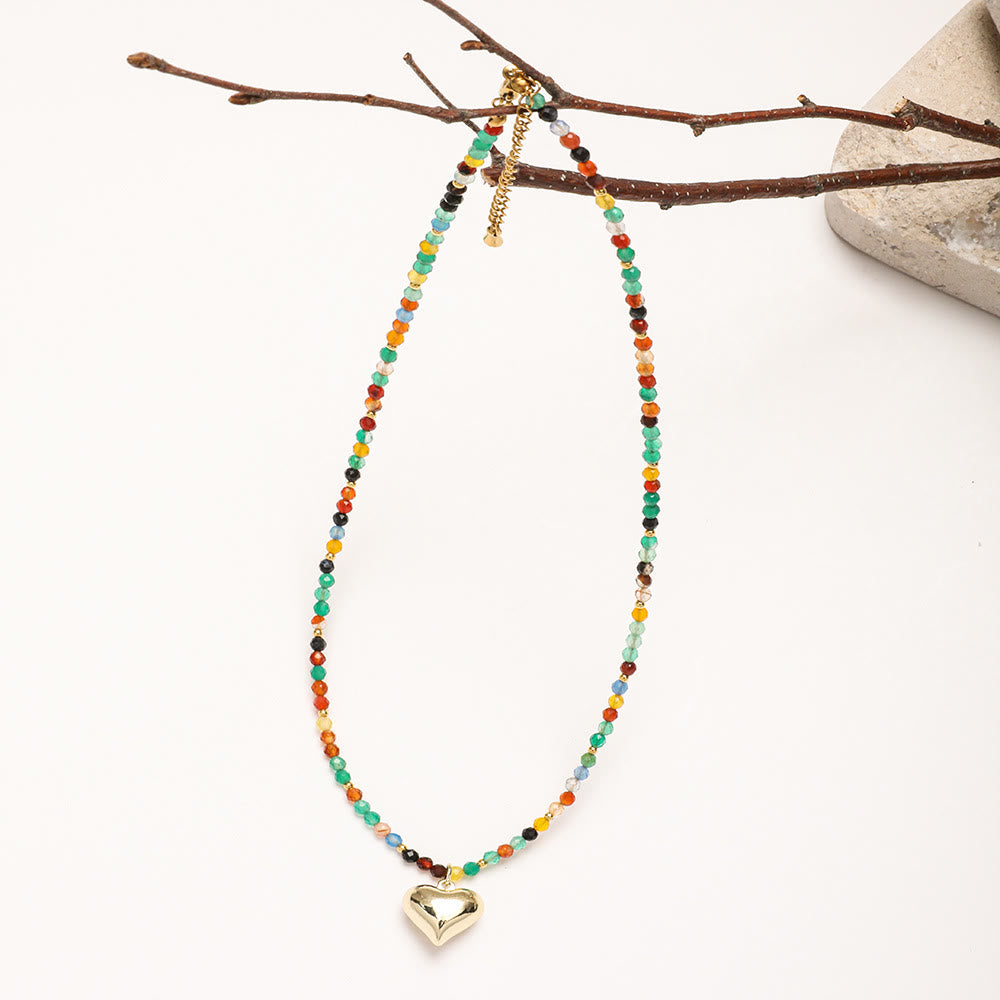 Collana con ciondolo a forma di cuore in pietra preziosa naturale rosa Olivenorma