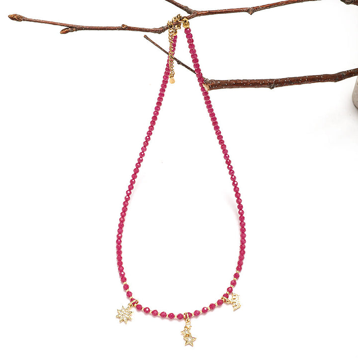 Collana con ciondolo a forma di cuore in pietra preziosa naturale rosa Olivenorma