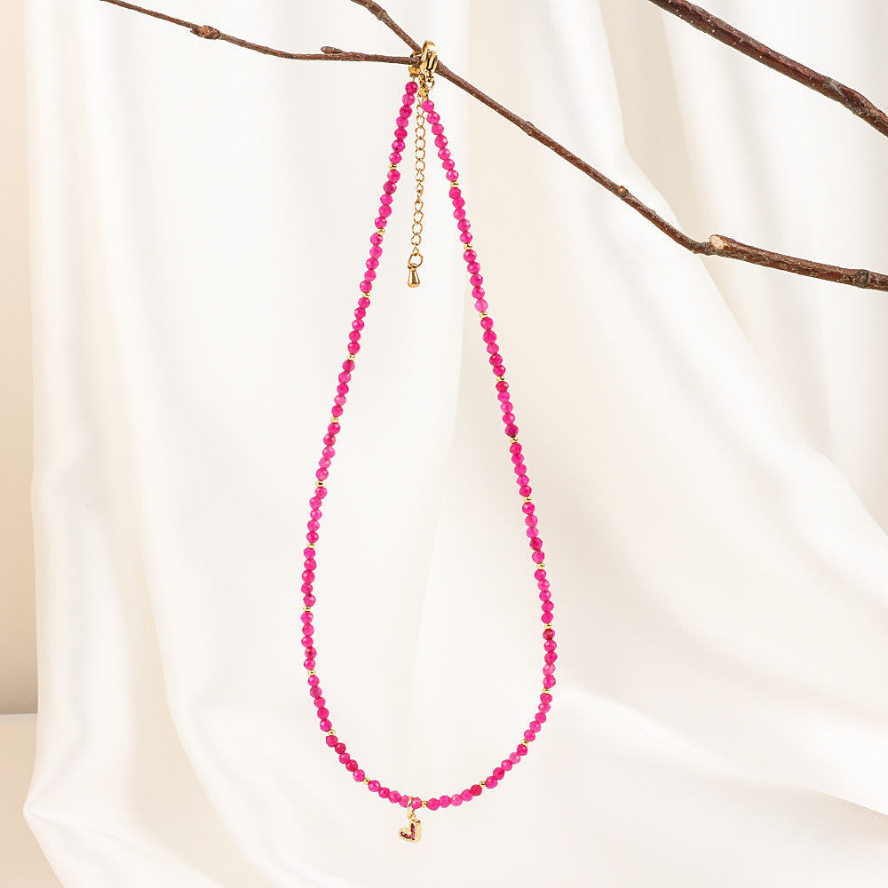 Collana con ciondolo a forma di cuore in pietra preziosa naturale rosa Olivenorma