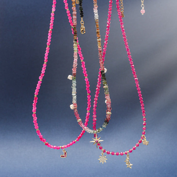Collana con ciondolo a forma di cuore in pietra preziosa naturale rosa Olivenorma