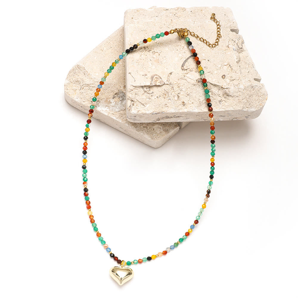 Collana con ciondolo a forma di cuore in pietra preziosa naturale rosa Olivenorma