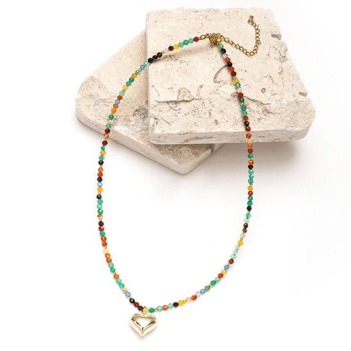 Collana con ciondolo a forma di cuore in pietra preziosa naturale rosa Olivenorma