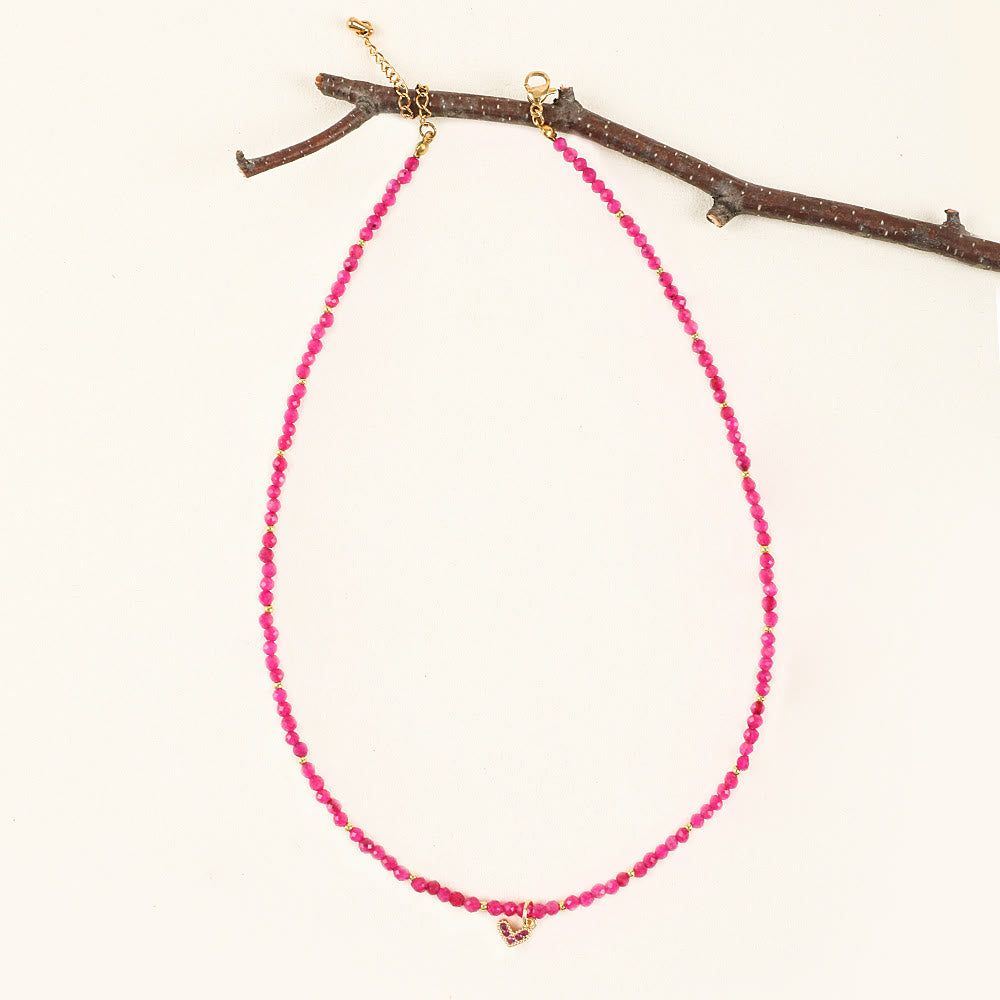 Collana con ciondolo a forma di cuore in pietra preziosa naturale rosa Olivenorma