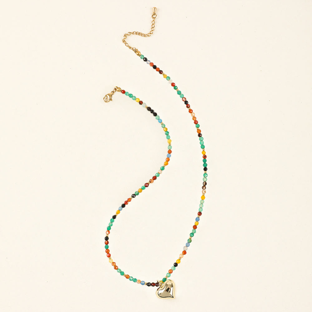 Collana con ciondolo a forma di cuore in pietra preziosa naturale rosa Olivenorma