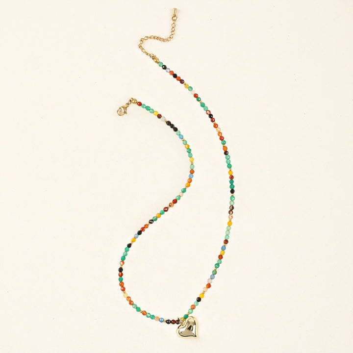 Collana con ciondolo a forma di cuore in pietra preziosa naturale rosa Olivenorma