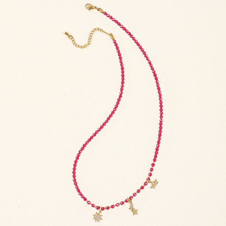 Collana con ciondolo a forma di cuore in pietra preziosa naturale rosa Olivenorma