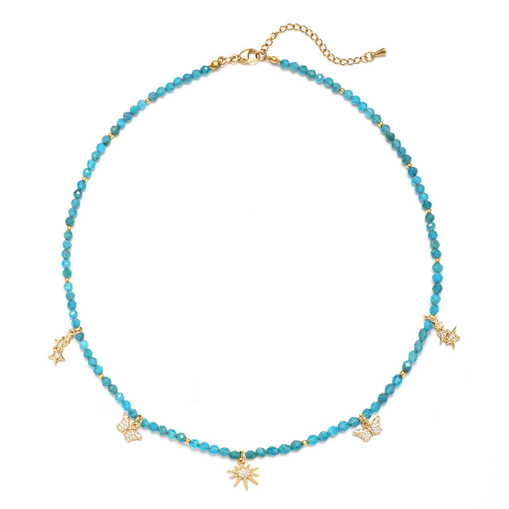 Collana di perline con pietre preziose blu in stile boho Olivenorma