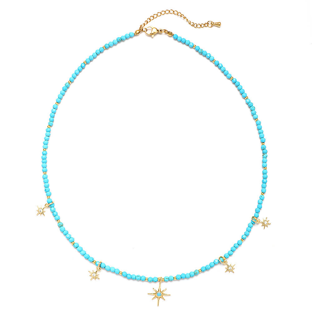 Collana di perline con pietre preziose blu in stile boho Olivenorma