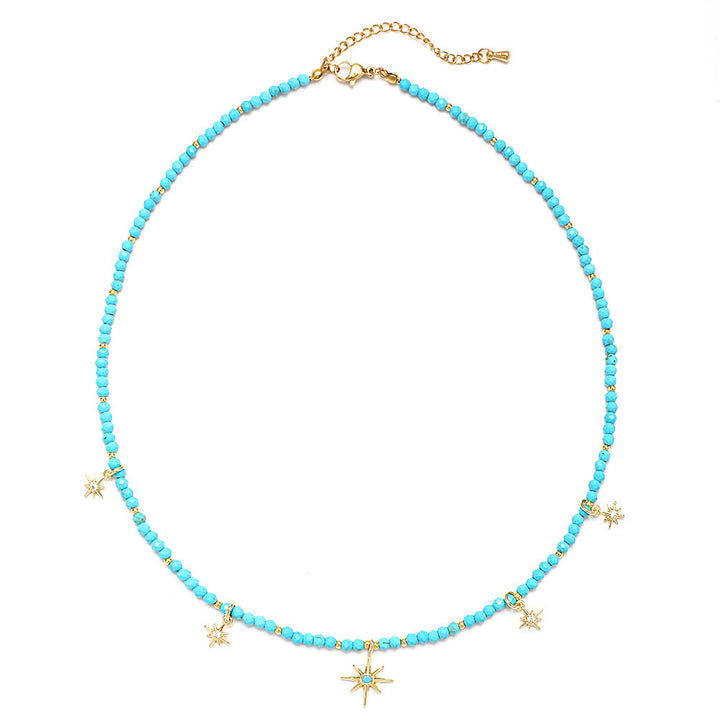 Collana di perline con pietre preziose blu in stile boho Olivenorma