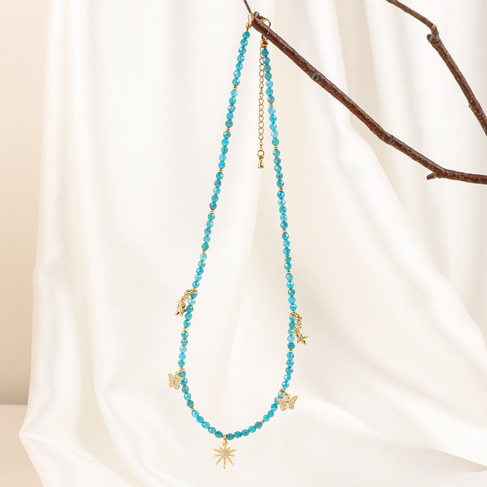 Collana di perline con pietre preziose blu in stile boho Olivenorma