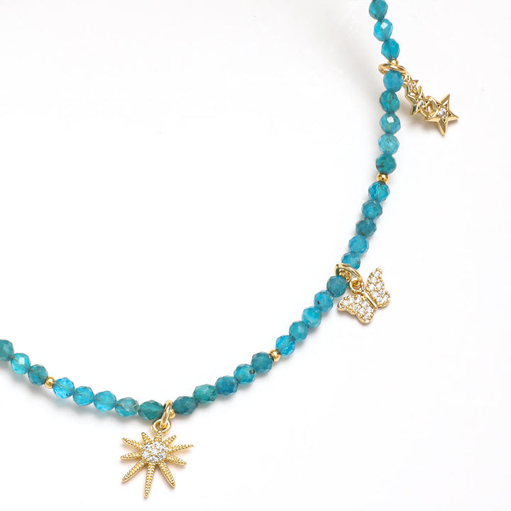 Collana di perline con pietre preziose blu in stile boho Olivenorma
