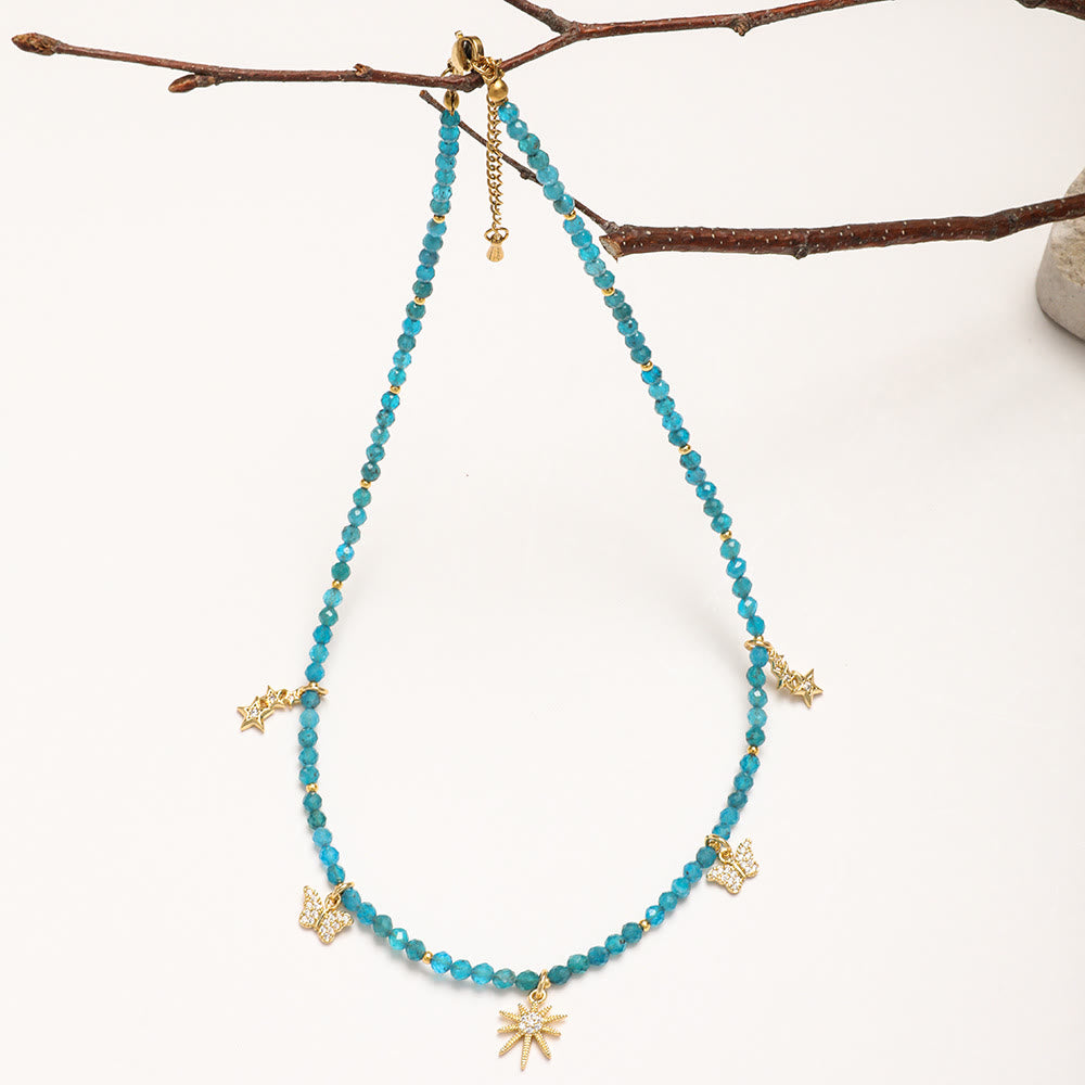 Collana di perline con pietre preziose blu in stile boho Olivenorma