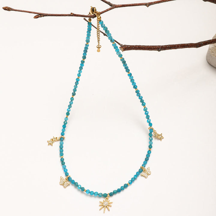 Collana di perline con pietre preziose blu in stile boho Olivenorma