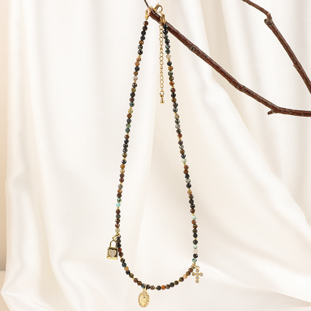 Collana di perline con pietre preziose blu in stile boho Olivenorma