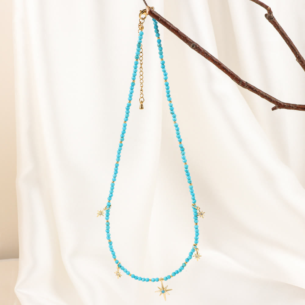 Collana di perline con pietre preziose blu in stile boho Olivenorma