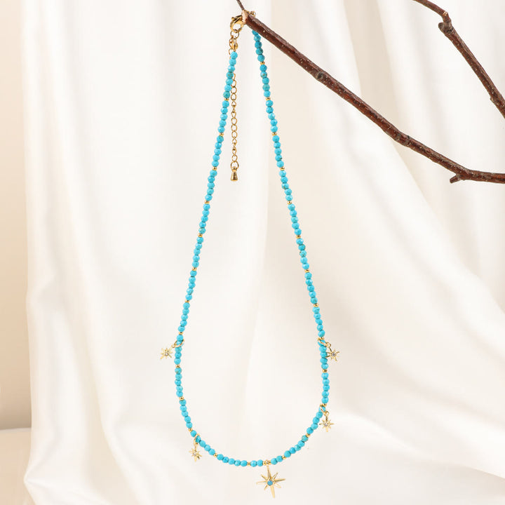 Collana di perline con pietre preziose blu in stile boho Olivenorma