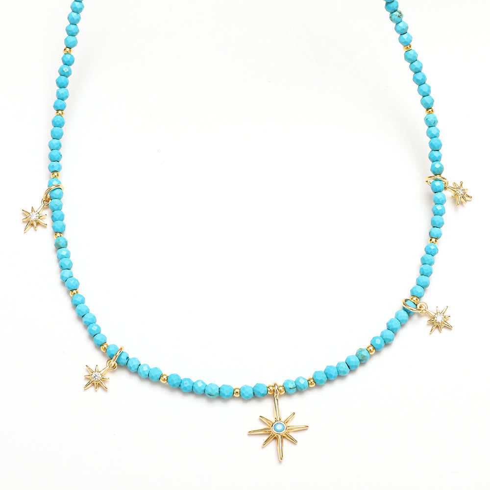 Collana di perline con pietre preziose blu in stile boho Olivenorma