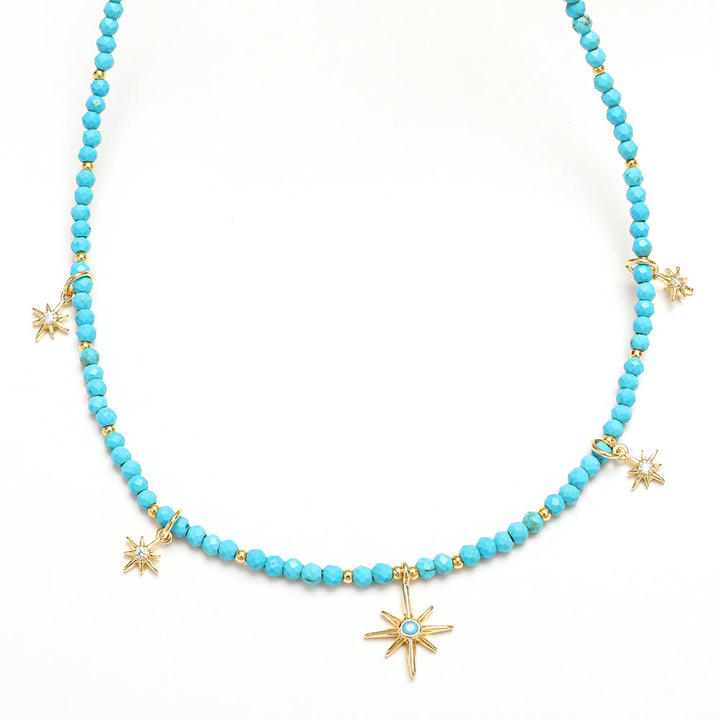 Collana di perline con pietre preziose blu in stile boho Olivenorma