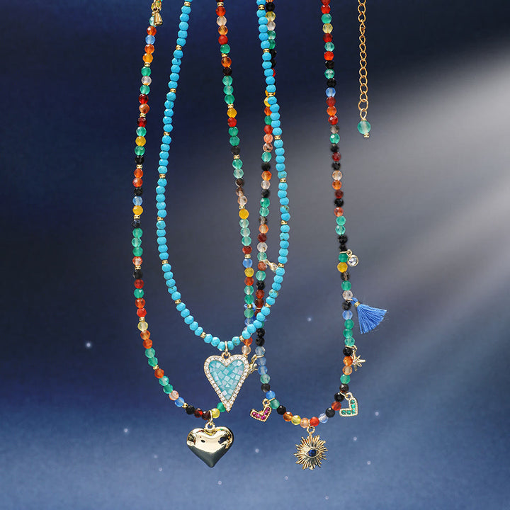 Collana di perline con pietre preziose blu in stile boho Olivenorma
