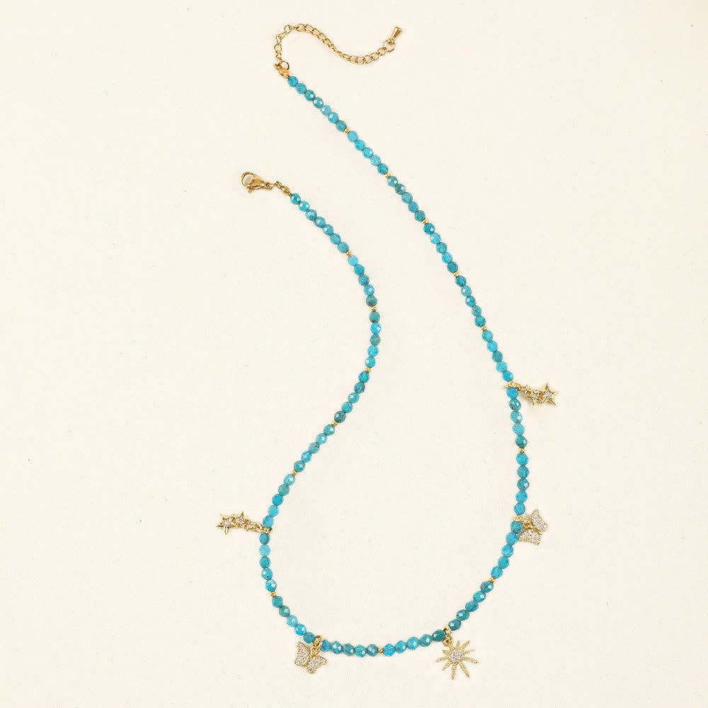 Collana di perline con pietre preziose blu in stile boho Olivenorma