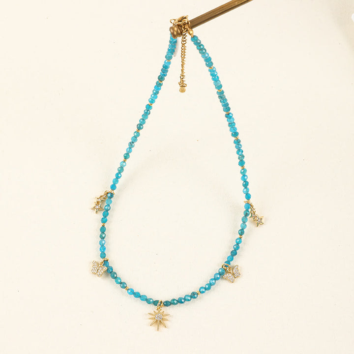Collana di perline con pietre preziose blu in stile boho Olivenorma
