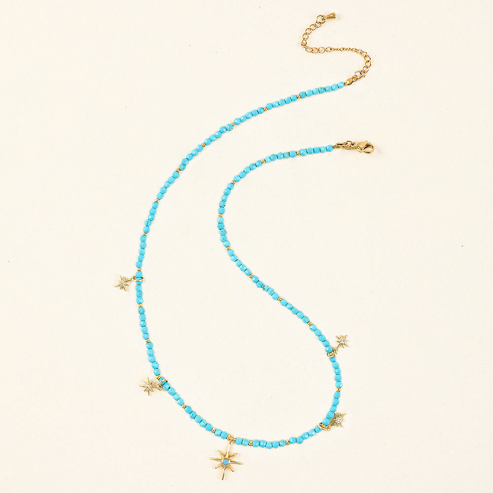 Collana di perline con pietre preziose blu in stile boho Olivenorma