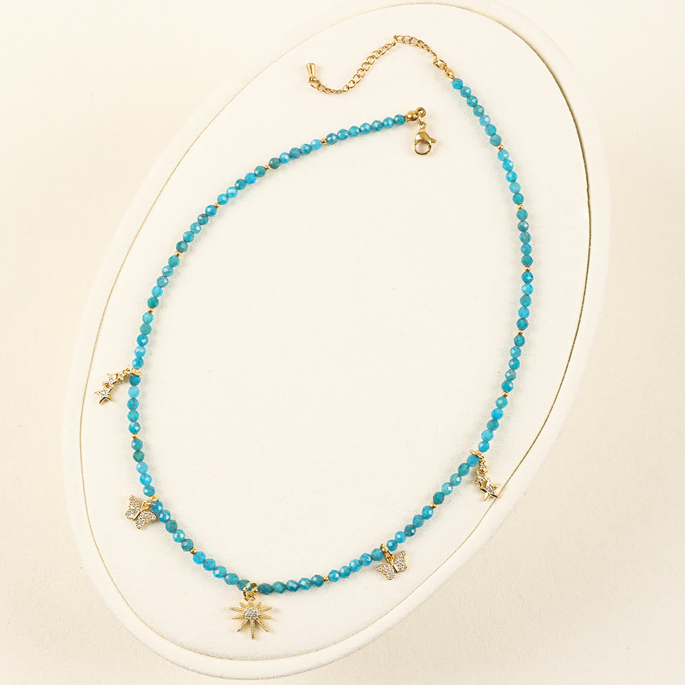 Collana di perline con pietre preziose blu in stile boho Olivenorma
