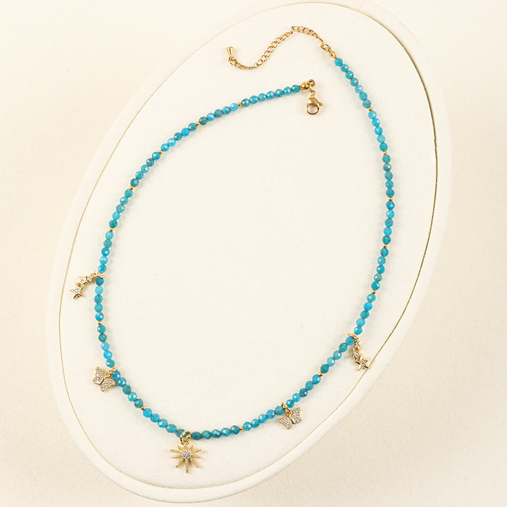 Collana di perline con pietre preziose blu in stile boho Olivenorma