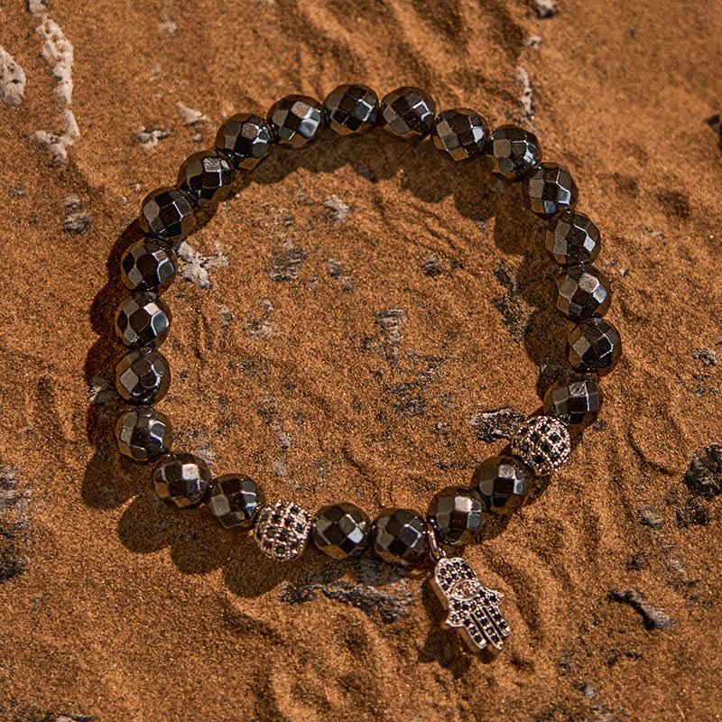 Olivenorma Bracciale con ciondolo Hamsa in perline di ematite