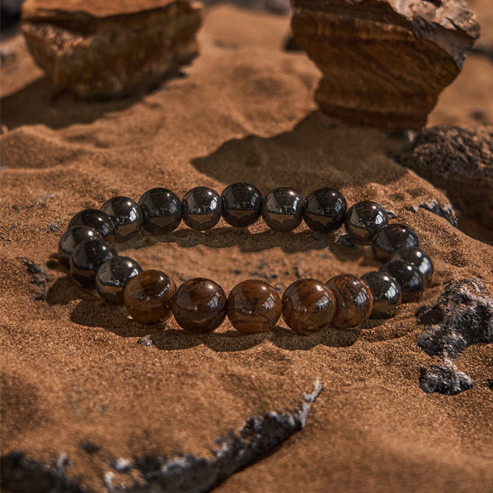 Olivenorma Braccialetto di perline in occhio di tigre, ematite e onice nero da 10 mm 