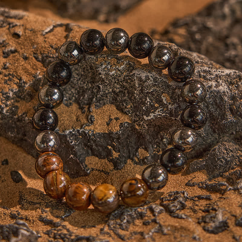 Olivenorma Braccialetto di perline in occhio di tigre, ematite e onice nero da 10 mm 