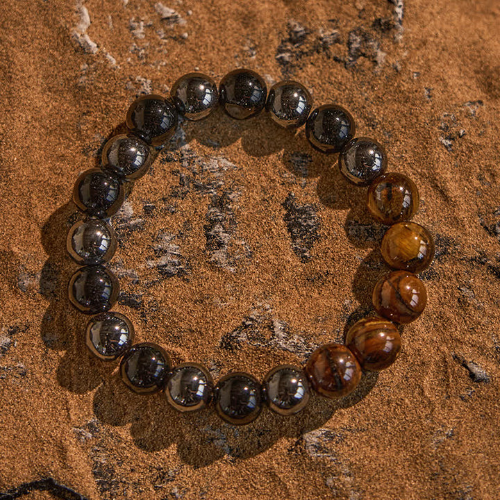 Olivenorma Braccialetto di perline in occhio di tigre, ematite e onice nero da 10 mm 