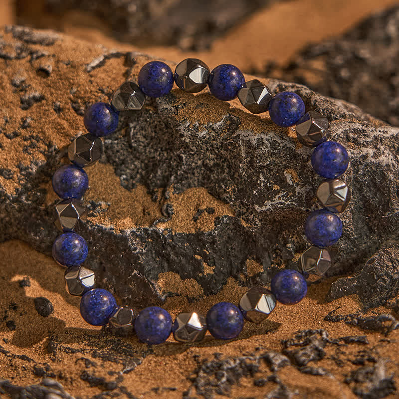Braccialetto di perline di ematite naturale e lapislazzuli Olivenorma 