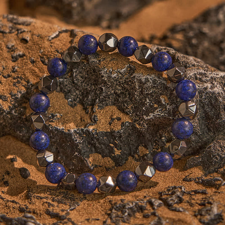 Braccialetto di perline di ematite naturale e lapislazzuli Olivenorma 
